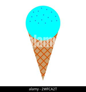 Ice cream icon. Blue ball in waffle cone. Summer time symbol. Cartoon art design. Vector illustration. Stock image. EPS 10. Stock Vector