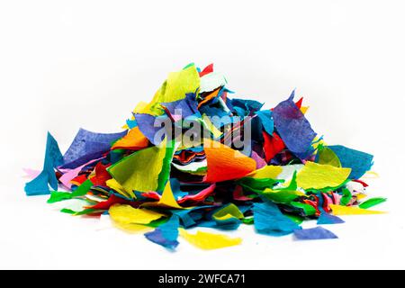 small pieces of confetti on white background Stock Photo