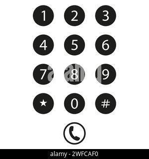 Black numbers phone icon. Smartphone interface. Call symbol. Vector illustration. Stock image. EPS 10. Stock Vector