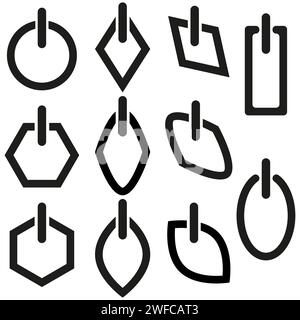 icon with black switch sign different shapes. Computer interface. Electric power. Vector illustration. stock image. EPS 10. Stock Vector