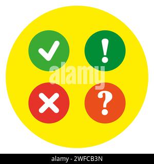 Cross checkmark. Exclamation question marks. Vector illustration. EPS 10. Stock Vector