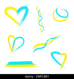 Brush heart ukraine strokes in abstract style. Flag ukraine, brush stroke background. Vector illustration. stock image. EPS 10. Stock Vector