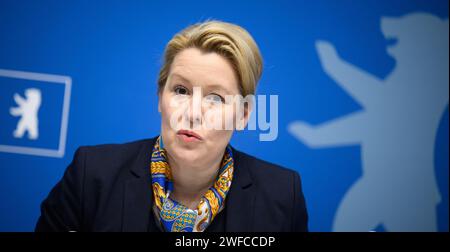 Berlin, Germany. 30th Jan, 2024. Franziska Giffey (SPD), Berlin Senator for Economics, Energy and Public Enterprises, comments on current issues at the press conference after the Berlin Senate meeting in the Rotes Rathaus. Credit: Bernd von Jutrczenka/dpa/Alamy Live News Stock Photo