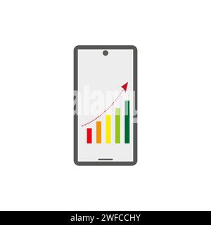 Flat color graph phone screen. Financial data technology strategy. Vector illustration. EPS 10. Stock Vector