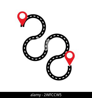 Two pins winding road. Vector illustration. Stock image. EPS 10. Stock Vector