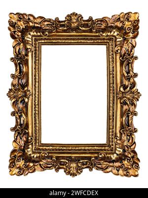 Empty old colored picture or image frame. Top view, studio photographed. Isolated on a white background. Stock Photo