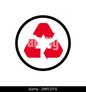 Red recycling sign. Planet earth. Icon symbol. Vector illustration. stock image. EPS 10. Stock Vector
