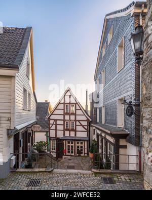 Typical half-timbered downtown in Essen-Kettwig Stock Photo