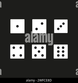 Cubes numbers black background. Game icon set. Vector illustration. EPS 10. Stock Vector