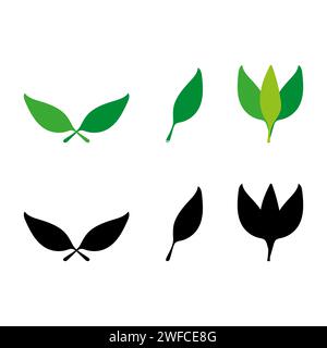 Line art green leaves set. Leaf falling. Ecology concept. Vector illustration. Stock image. EPS 10. Stock Vector