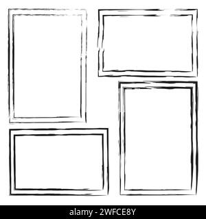 Brush figures of different shapes. Black and white frames. Edge frame. Brush texture. Vector illustration. stock image. EPS 10. Stock Vector