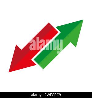 Diagonal green and red arrow. Down and up. Navigation background. Direction sign. Vector illustration. Stock image. EPS 10. Stock Vector