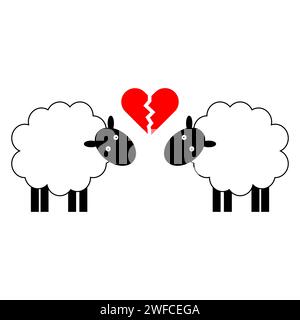 Two sheep broken heart in cartoon. Character design. Digital art. broken Love symbol. Vector illustration. stock image. EPS 10. Stock Vector