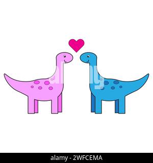 Beautiful flat illustration with love dinosaurs heart. Romantic background. Vector illustration. stock image. EPS 10. Stock Vector