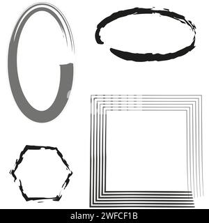 Brush figures of different shapes. Black and white frames. Edge frame. Brush texture. Vector illustration. stock image. EPS 10. Stock Vector