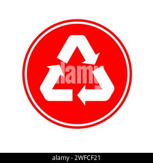 Red recycling sign. Planet earth. Icon symbol. Vector illustration. stock image. EPS 10. Stock Vector
