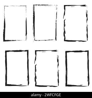 Brush figures of different shapes. Black and white frames. Edge frame. Brush texture. Vector illustration. stock image. EPS 10. Stock Vector