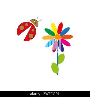Cartoon icon with ladybug flower drawing. Vector illustration. stock image. EPS 10. Stock Vector