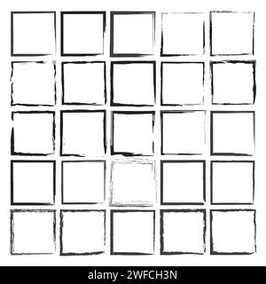 black brush squares on white background. Watercolor brush texture. Hand drawn line. Vector illustration. stock image. EPS 10. Stock Vector