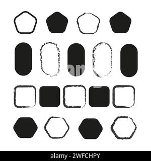 Different grunge frame shapes in line art style on white background. Vector illustration. stock image. EPS 10. Stock Vector