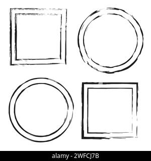 Brush figures of different shapes. Black and white frames. Edge frame. Brush texture. Vector illustration. stock image. EPS 10. Stock Vector