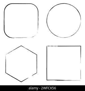 Different grunge frame shapes in line art style. Design element. Vector illustration. stock image. EPS 10. Stock Vector