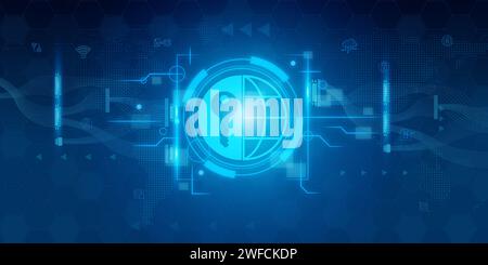 Futuristic blue shield ethics and Security abstract technology background. Artificial intelligence digital transformation and Business quantum interne Stock Photo