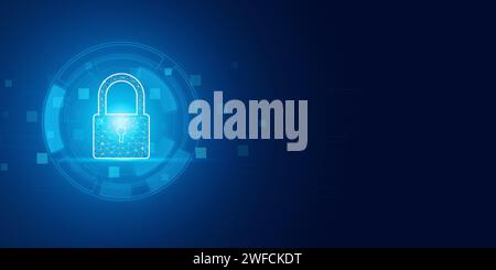 Futuristic blue shield ethics and Security abstract technology background. Artificial intelligence digital transformation and Business quantum interne Stock Photo