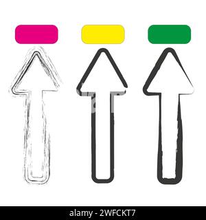 Different unique brush arrows. Exclusive arrow design. Arrows pointing up towards colored rectangles. stock image. EPS 10. Stock Vector