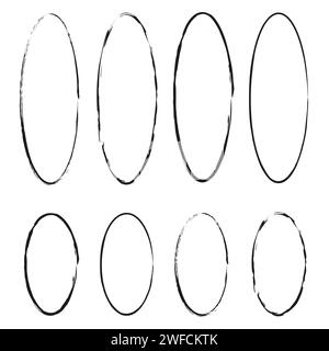 Exclusive frames, figures. Oval figures in brush style. Oval frames. Framework from thin lines. stock image. EPS 10. Stock Vector