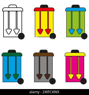 colored cartoon trash cans. Recycling illustration set. Vector illustration. stock image. EPS 10. Stock Vector