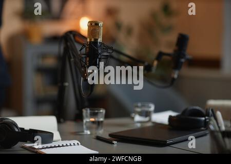 Podcast Room with Professional Microphones Stock Photo