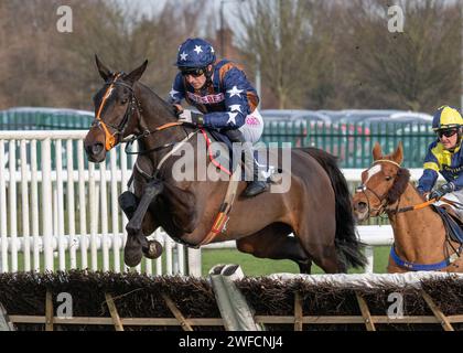Dysart Enos wins Download The At The Races App Novices' Hurdle at Doncaster Racecourse for Fergal O'Brien and Paddy Brennan on Sun 28 Jan 2024 Stock Photo