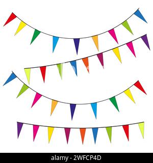 Pennants garlands. Party, birthday background, confetti, festive, surprise. Vector illustration. stock image. EPS 10. Stock Vector