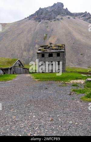 Abandoned Viking village, former movie set, in Stokksnes Iceland Stock Photo
