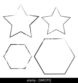 Exclusive frames. Stars and hexagons. Brush shapes from thin lines. stock image. EPS 10. Stock Vector