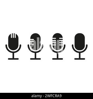 Microphones icons set. Music stage. Design element. Sound equipment. Speaker icon. Vector illustration. stock image. EPS 10. Stock Vector