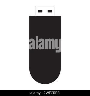 black flash drive icon. Flat card. Digital technology. Data storage. Vector illustration. stock image. EPS 10. Stock Vector