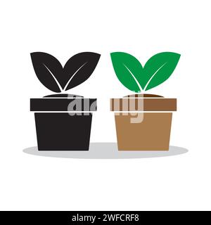 Flowerpot leaves, great design for any purposes. Plant leaf sign. Logo symbol. Vector illustration. stock image. EPS 10. Stock Vector