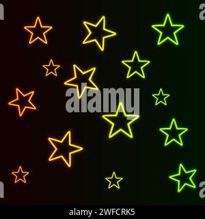 yellow neon stars. Party decoration. Christmas light effect. Vector illustration. stock image. EPS 10. Stock Vector