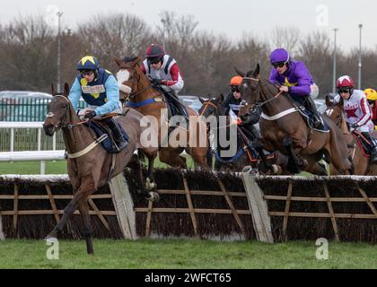 Champagne Twist wins SBK EBF 'National Hunt' Maiden Hurdle at Doncaster on Sun 28 Jan 24 for Ben Pauling, Ben Jones and The Pour Decisions Syndicate Stock Photo