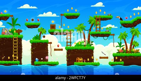 Tropical island map for game level interface. Vector cartoon ...