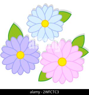 Beautiful cartoon flowers big. Spring decoration. Gardening concept. Vector illustration. stock image. EPS 10. Stock Vector