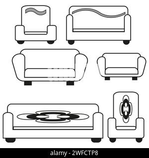 collection with different furniture. Sticker pack. Vector illustration. stock image. EPS 10. Stock Vector