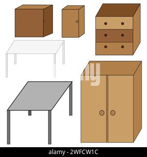 collection with different furniture. Sticker pack. Vector illustration. stock image. EPS 10. Stock Vector