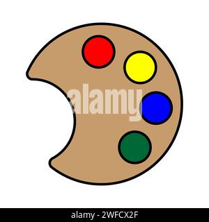 Art palette icon. Watercolor paint. Cartoon colored sign. Hobby time. Creative work. Vector illustration. Stock image. EPS 10. Stock Vector