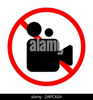 No video camera icon. Stop symbol. Red circle. Prohibited sign. Recording equipment. Vector illustration. Stock image. EPS 10. Stock Vector