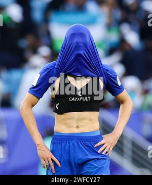 Doha, Qatar. 30th Jan, 2024. Thailand's Supachok Sarachat reacts after the round of 16 match between Uzbekistan and Thailand at AFC Asian Cup Qatar 2023 in Doha, Qatar, Jan. 30, 2024. Credit: Ding Ting/Xinhua/Alamy Live News Stock Photo