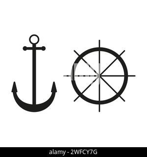 Sketch anchor helm icons. Vector illustration. stock image. EPS 10. Stock Vector