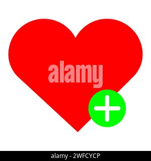 Heart with plus sign. Red and green element. Hospital sign. Medical concept. Flat art. Vector illustration. Stock image. EPS 10. Stock Vector